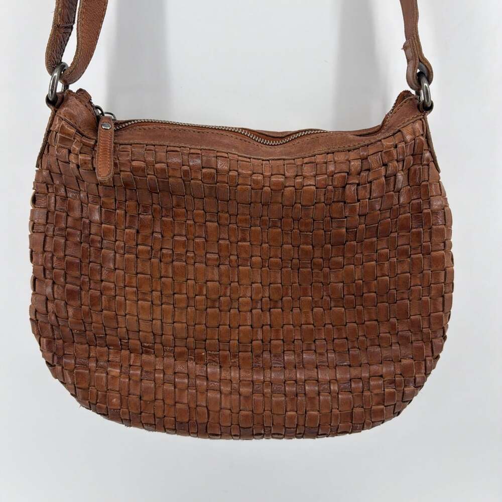 Vilenca Holland Woven Cognac Brown Leather Crossbody Bag Purse 13” Basket Weave